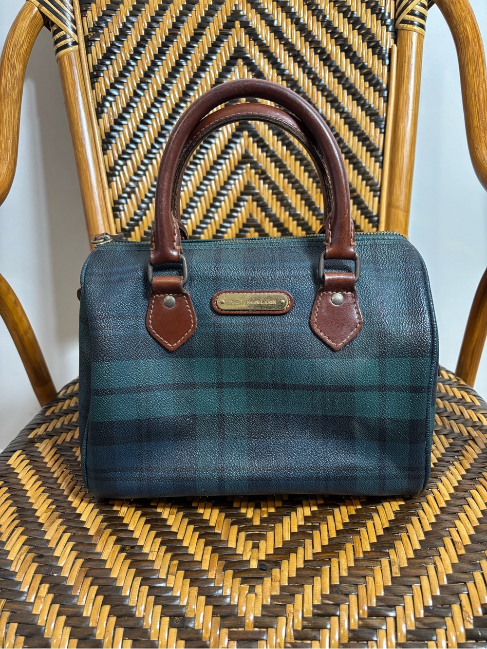 Vintage Polo Ralph Lauren Tartan Plaid Speedy Handbag Leather